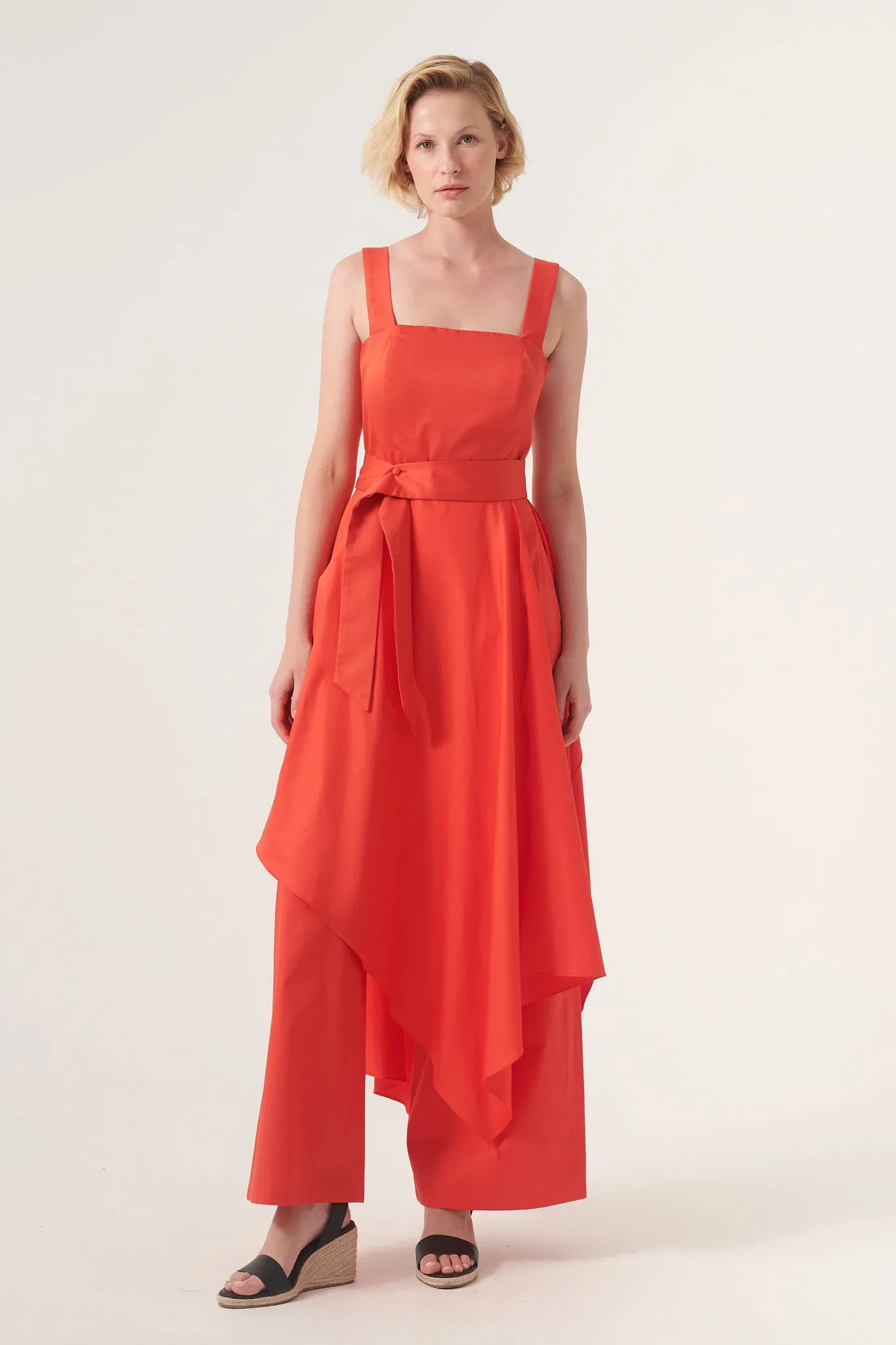 Overskirt Jumpsuit attached belt Wide leg pants Invisible side zipper and hook