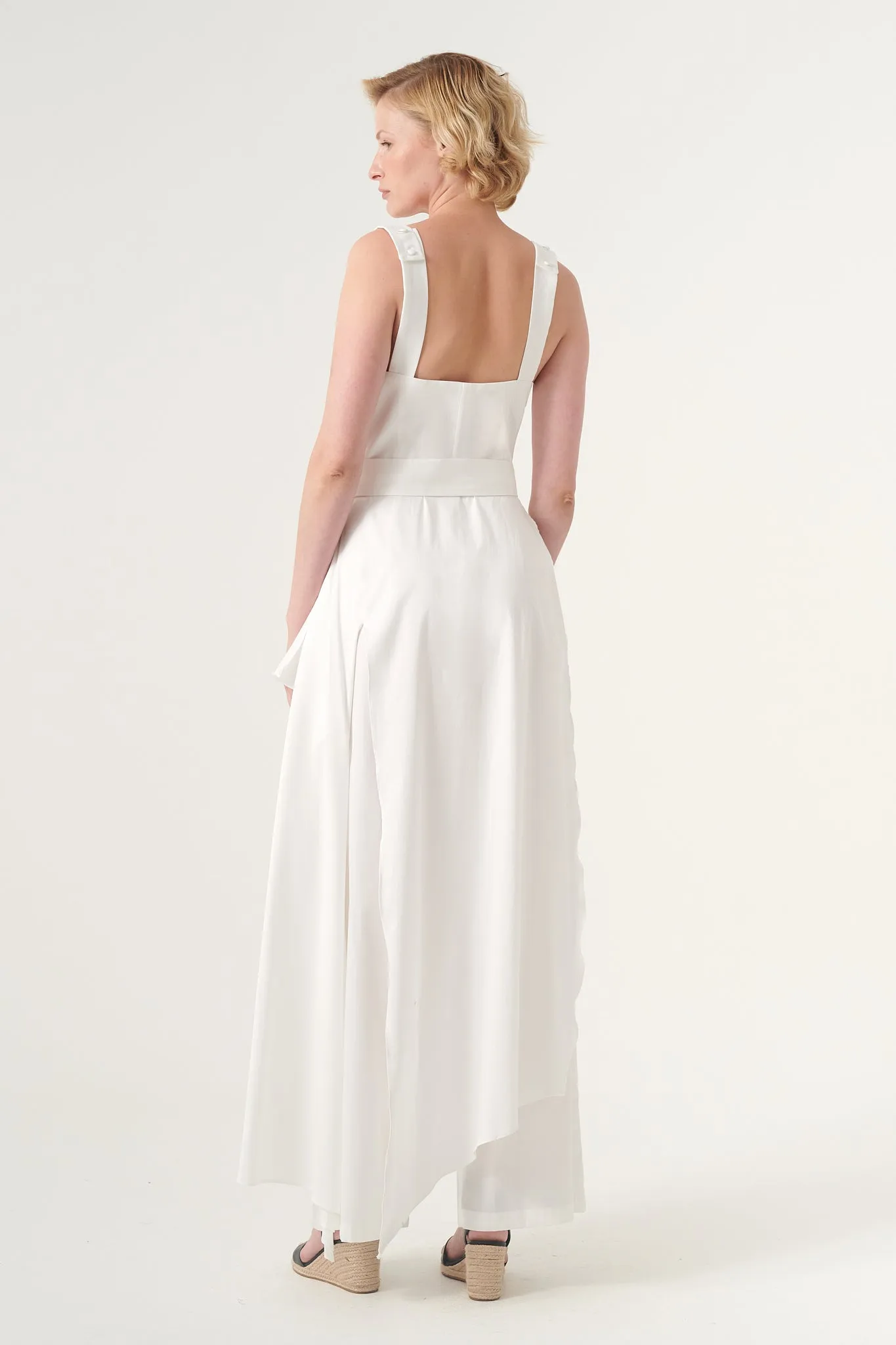 Overskirt Jumpsuit attached belt Wide leg pants Invisible side zipper and hook