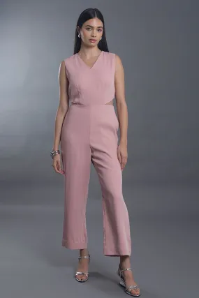 Pink V-Neck Cut-Out Jumpsuit
