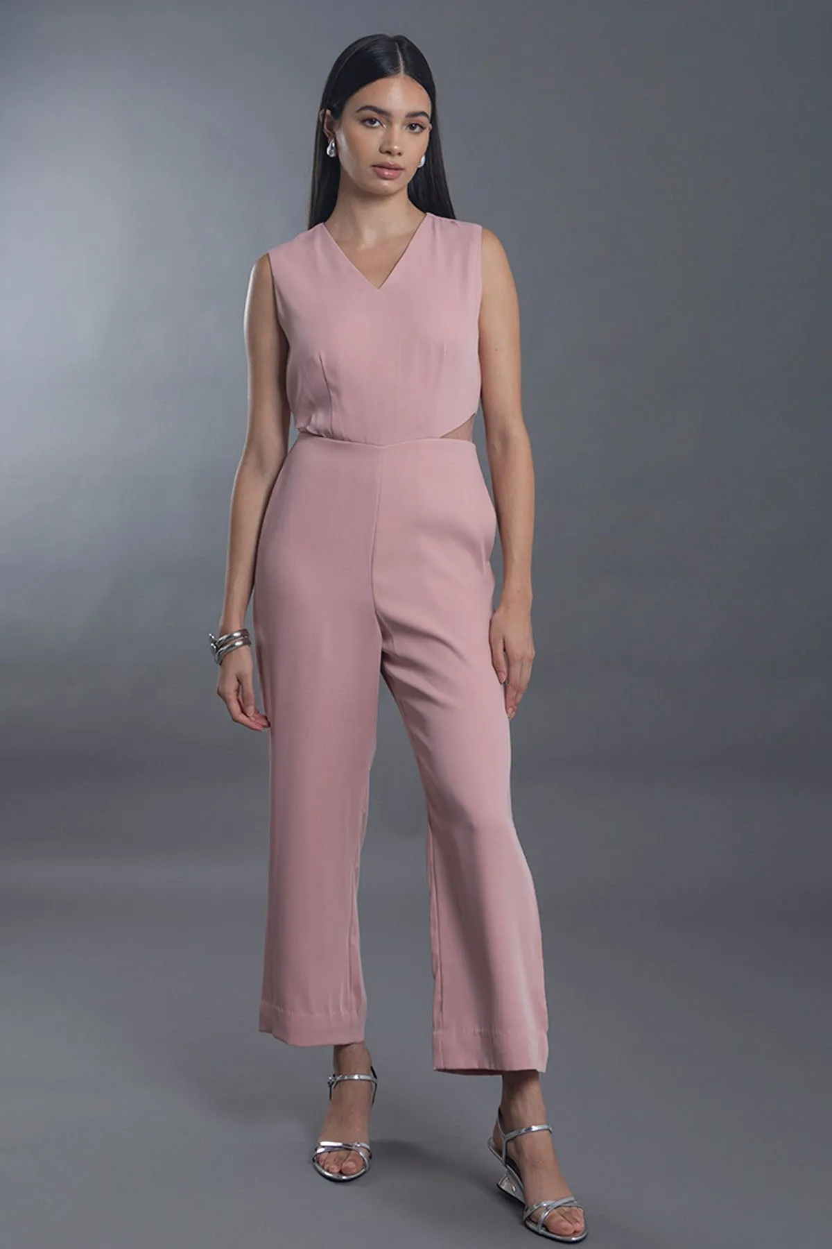 Pink V-Neck Cut-Out Jumpsuit