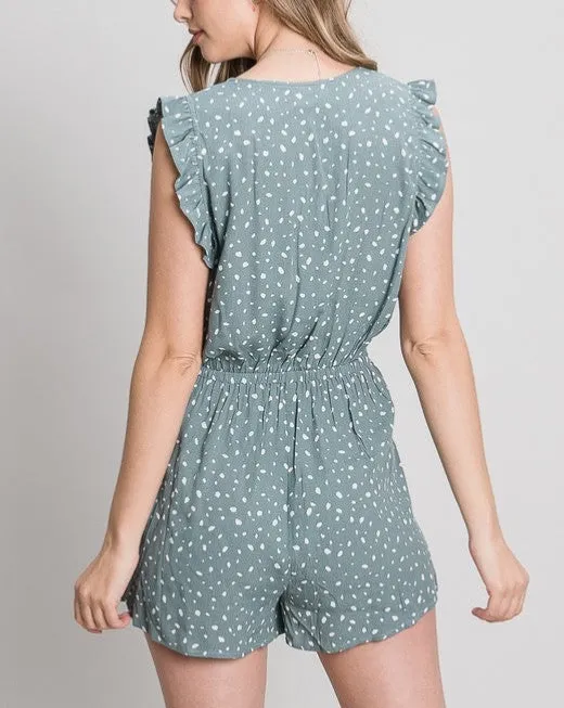Polka Dot Slouch Pkt Ruffle Romper