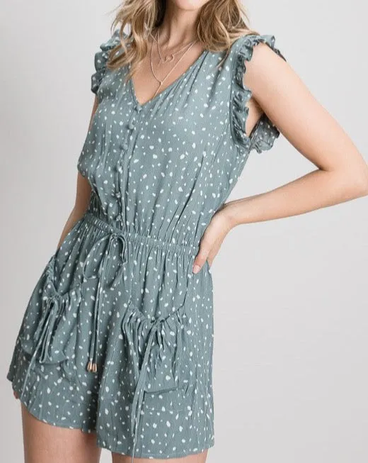 Polka Dot Slouch Pkt Ruffle Romper
