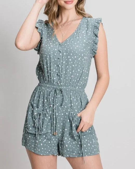 Polka Dot Slouch Pkt Ruffle Romper
