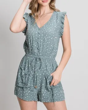 Polka Dot Slouch Pkt Ruffle Romper