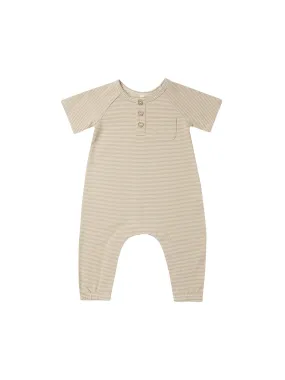 Quincy Mae Short Sleeve Jumpsuit Latte Micro Stripe