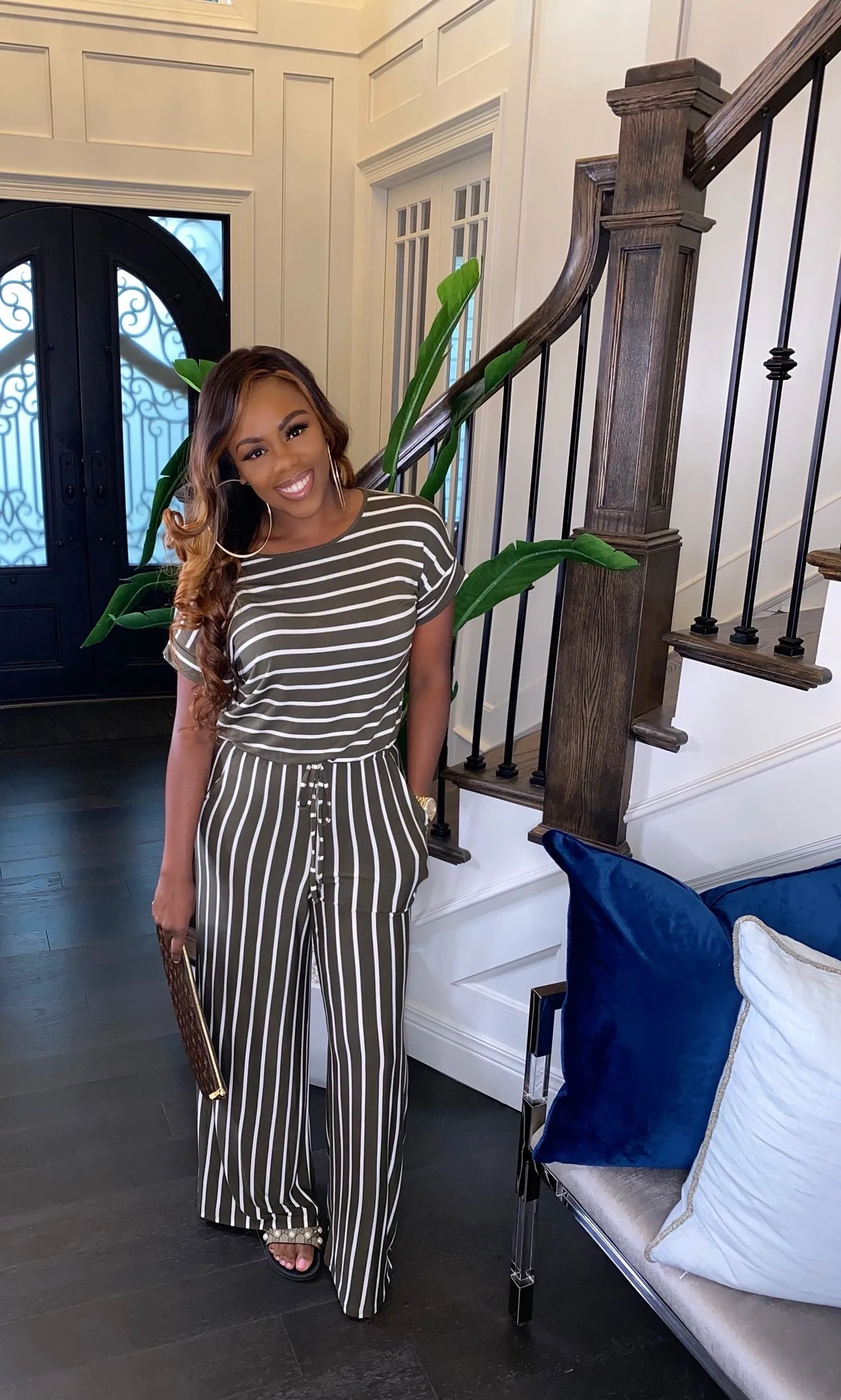 "Chill Day" Striped Jumpsuit (Olive)