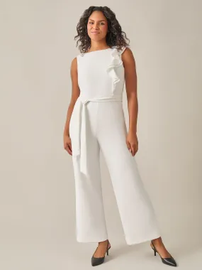 Ruffle Shoulder Jumpsuit, White