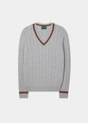 Sandford Cotton Cashmere Cable Knit Vee Neck Jumper In Dove