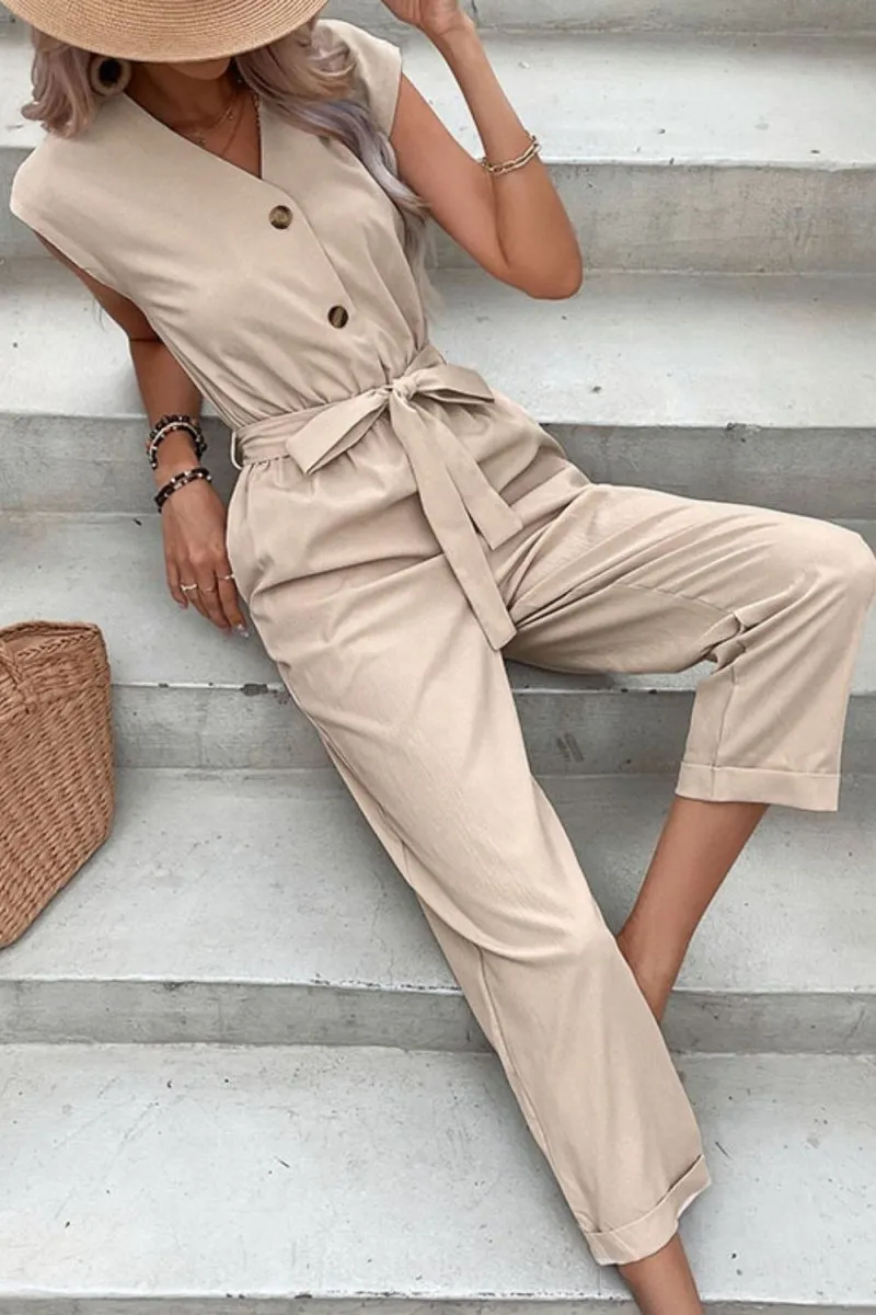 Sandy Storm Short Sleeve Jumpsuit with Tie Waist