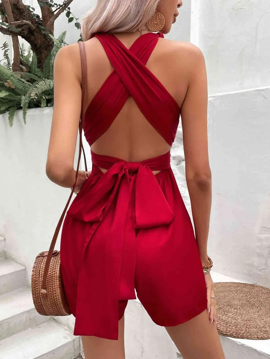 Scarlet Breeze Tie Back Red Romper