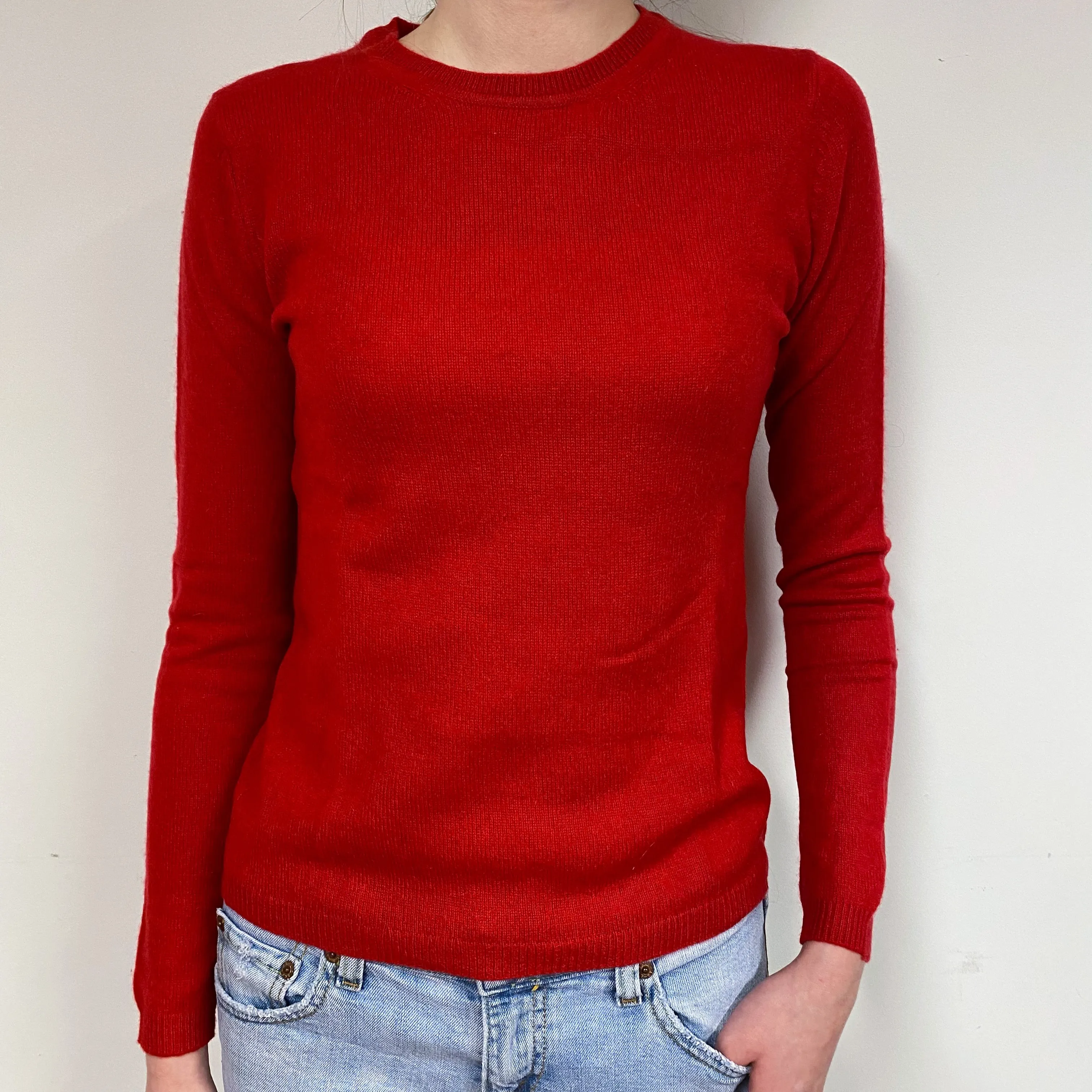 Scarlet Red Cashmere Crew Neck Jumper Extra Small
