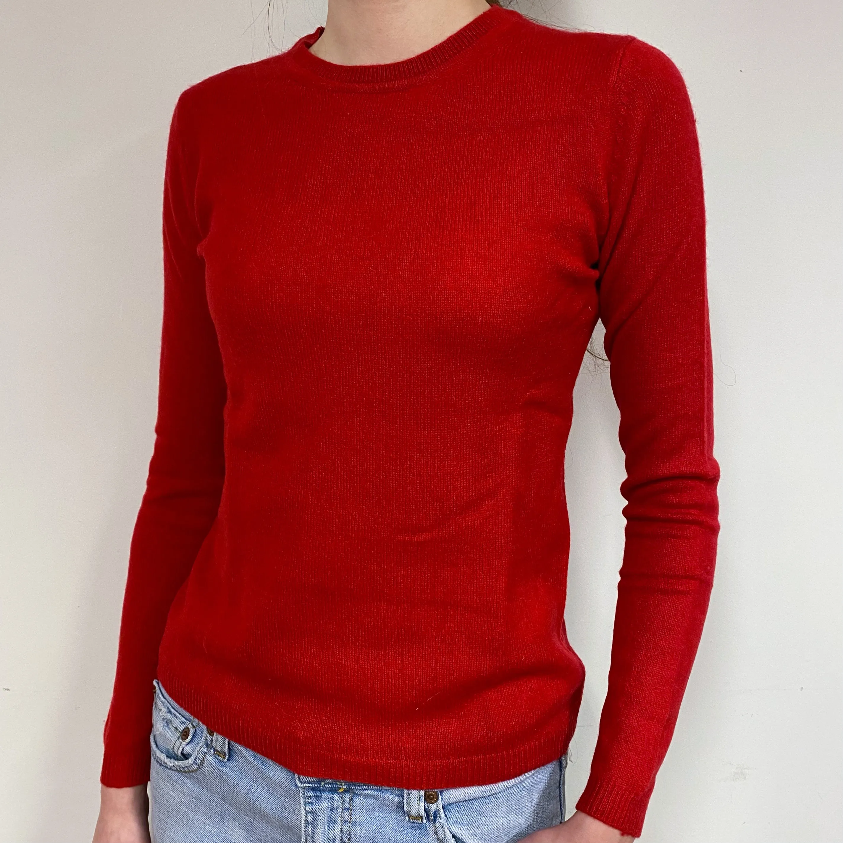 Scarlet Red Cashmere Crew Neck Jumper Extra Small