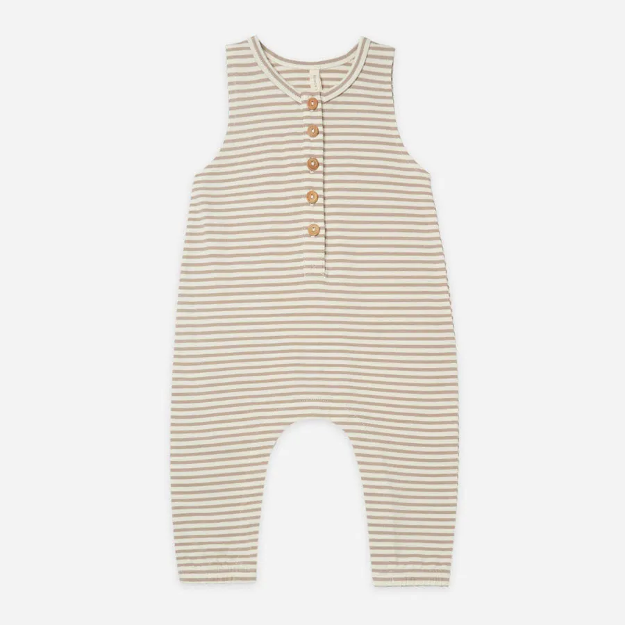 Sleeveless Organic Jumpsuit - Warm Grey Stripe