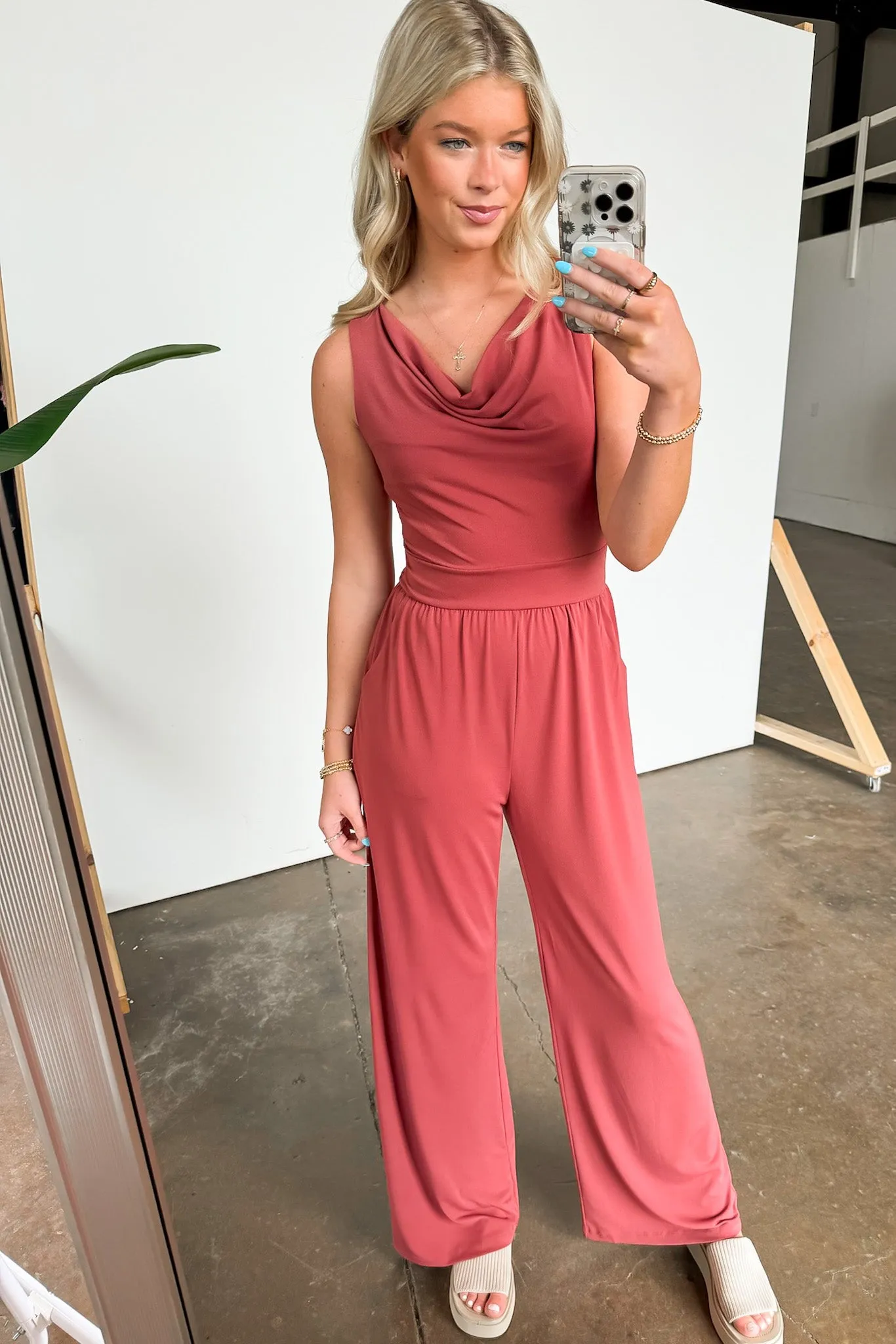 Sophisticated Lines Cowl Neck Wide Leg Jumpsuit - FINAL SALE