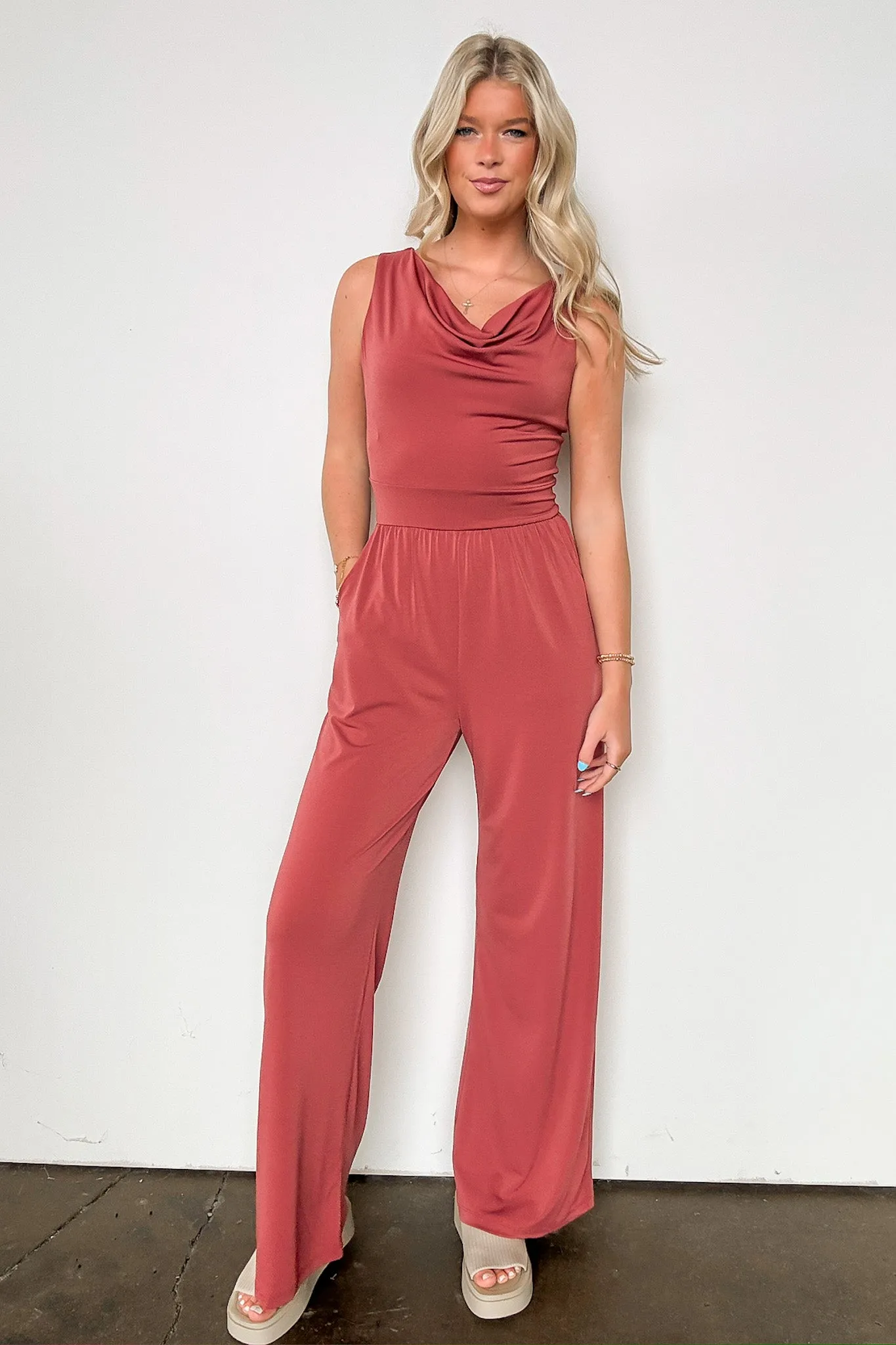Sophisticated Lines Cowl Neck Wide Leg Jumpsuit - FINAL SALE