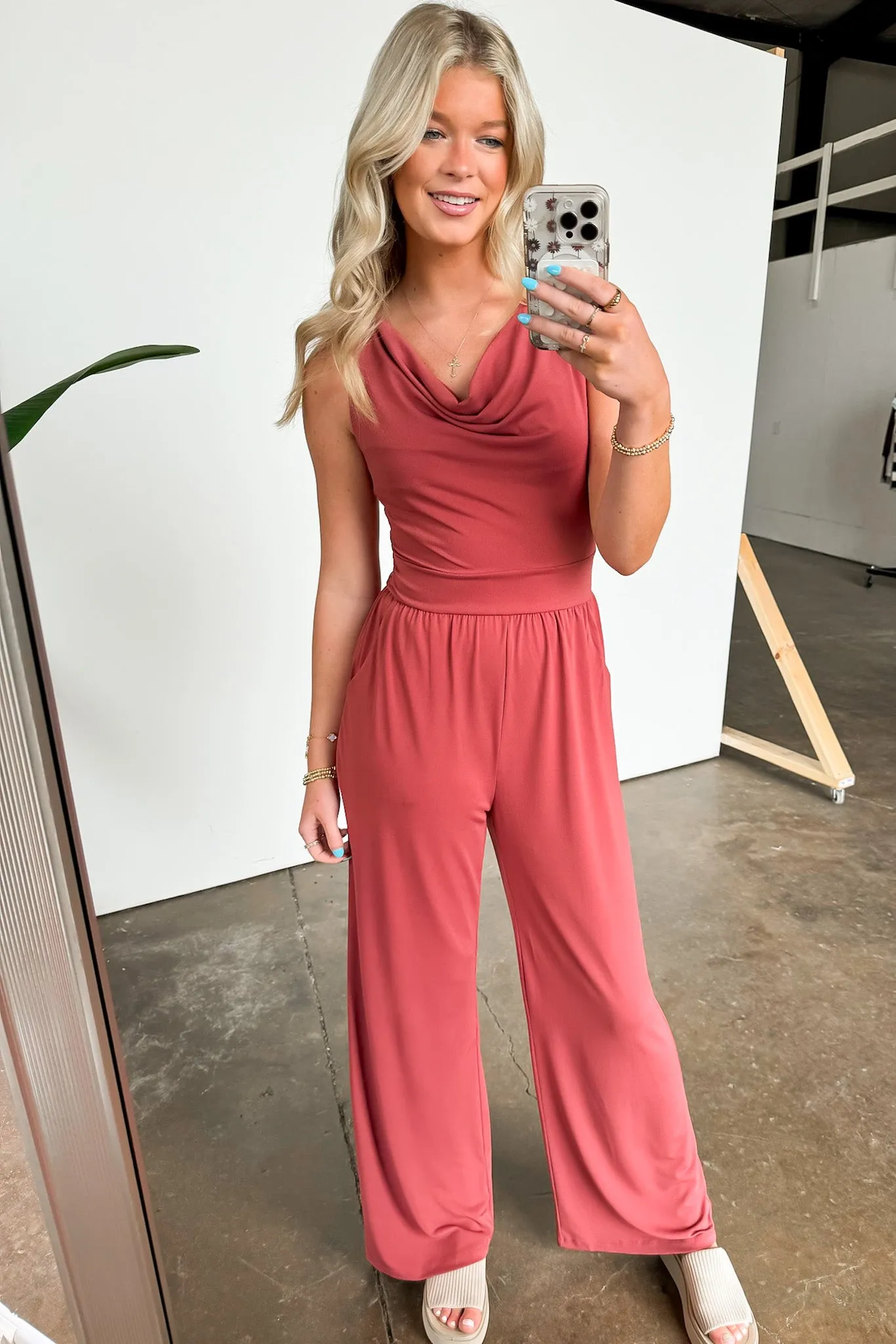 Sophisticated Lines Cowl Neck Wide Leg Jumpsuit - FINAL SALE