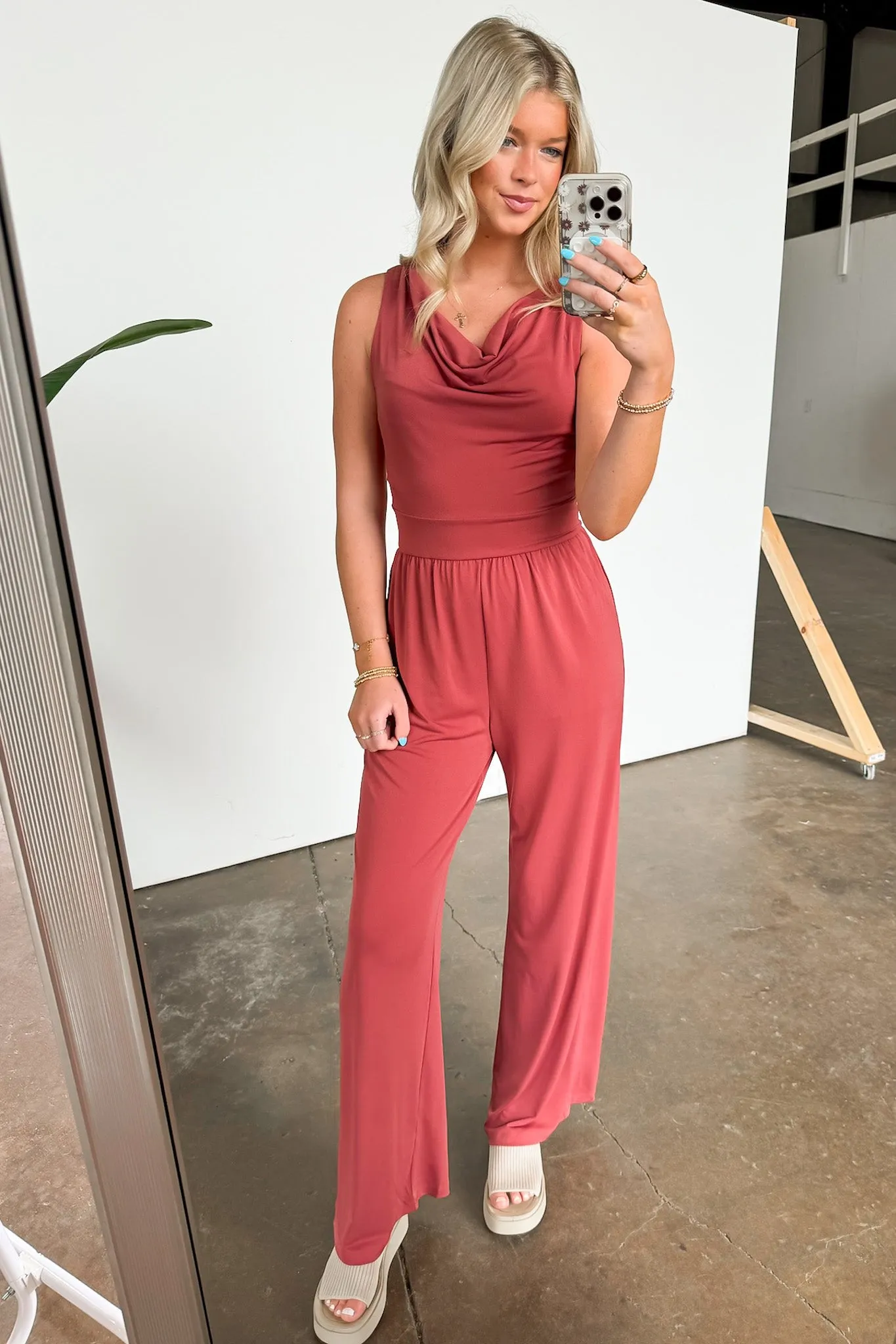 Sophisticated Lines Cowl Neck Wide Leg Jumpsuit - FINAL SALE