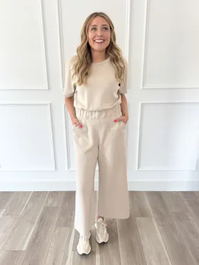 Spanx AirEssentials Crop Wide Leg Jumpsuit in Tahini