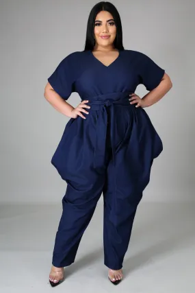 Stretch Denim Belted Jumpsuit