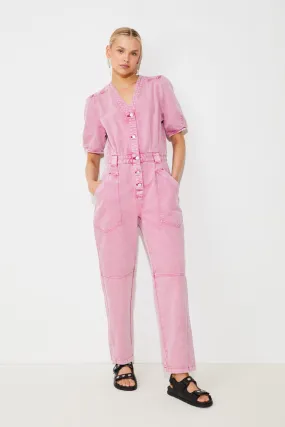 Suncoo Talian Pink Denim Jumpsuit