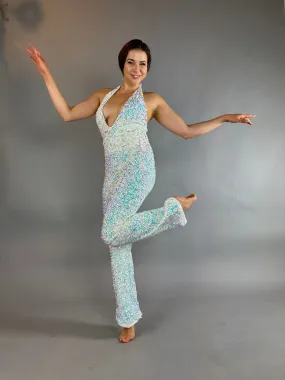 Swan Sparkly Jumpsuit, Sleeveless, Open Back Design