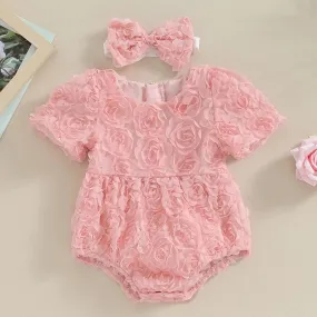 The Pretty Pink Rosette Romper   Bow