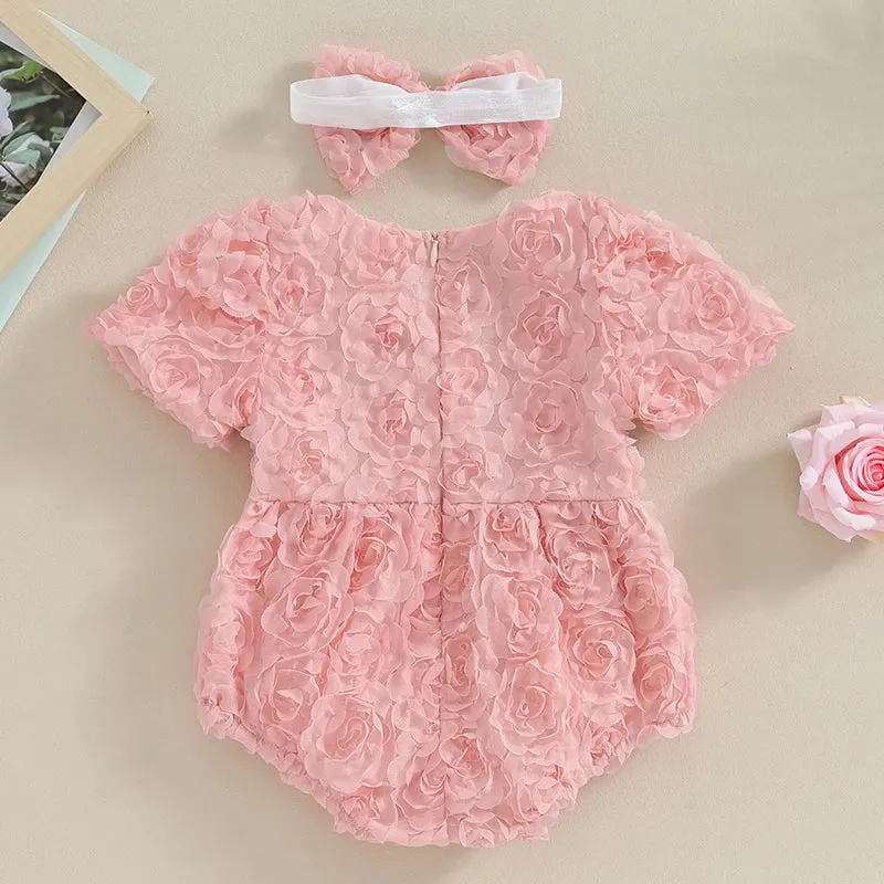 The Pretty Pink Rosette Romper   Bow