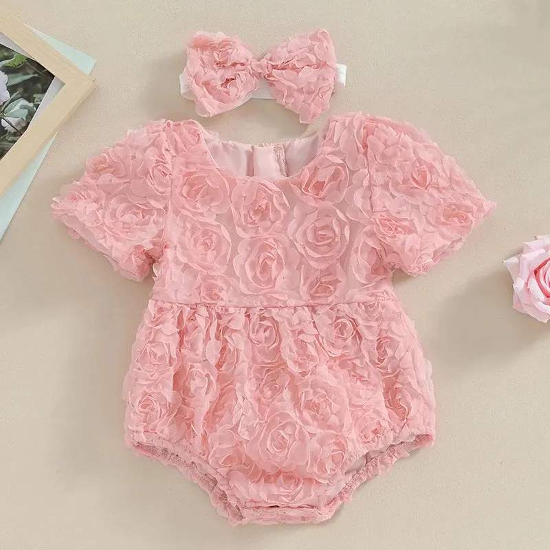 The Pretty Pink Rosette Romper   Bow