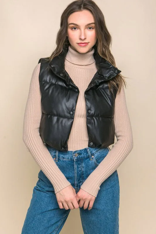 Vegan Leather Puffer Vest