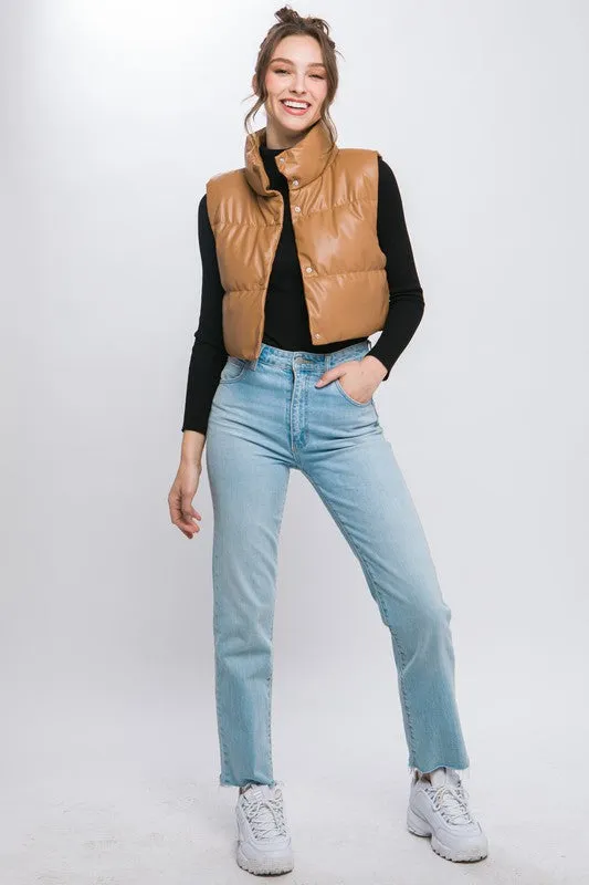Vegan Leather Puffer Vest