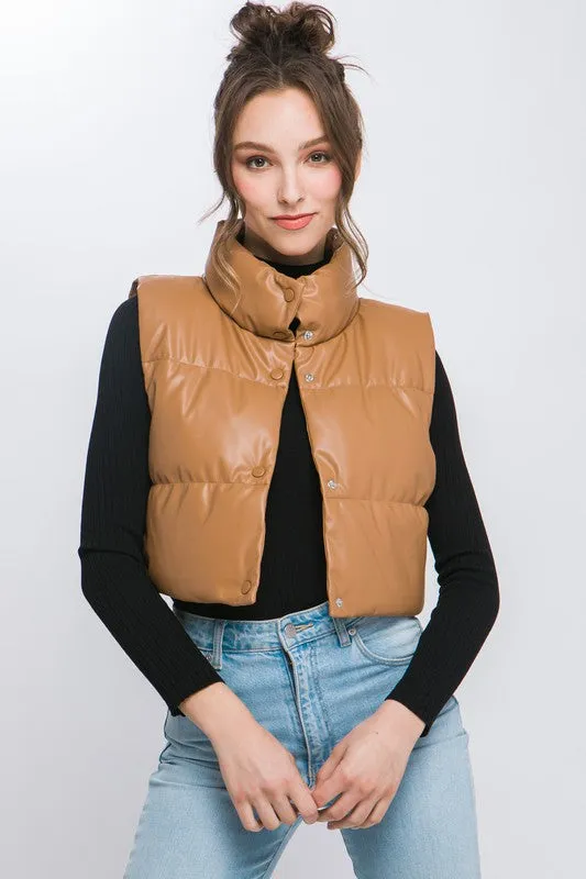 Vegan Leather Puffer Vest