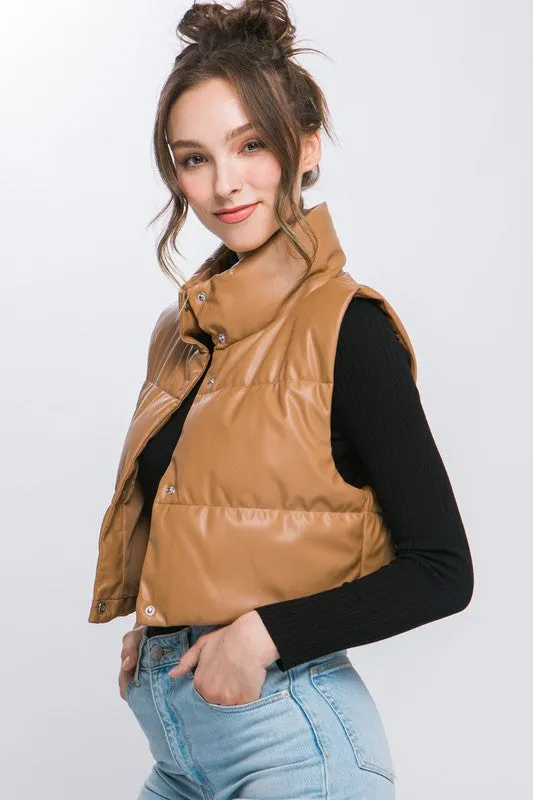 Vegan Leather Puffer Vest