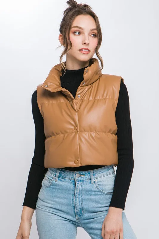Vegan Leather Puffer Vest