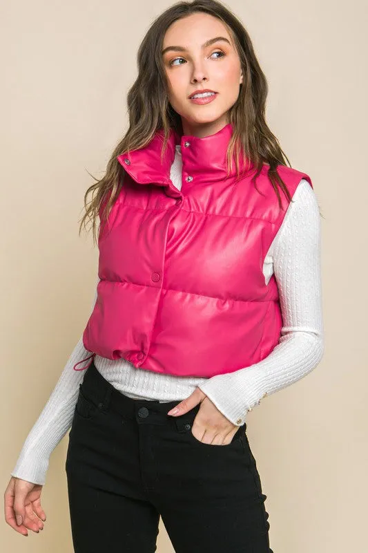 Vegan Leather Puffer Vest
