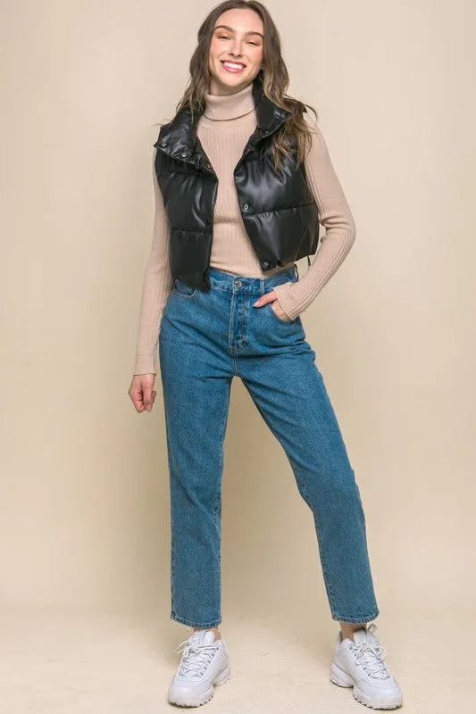 Vegan Leather Puffer Vest