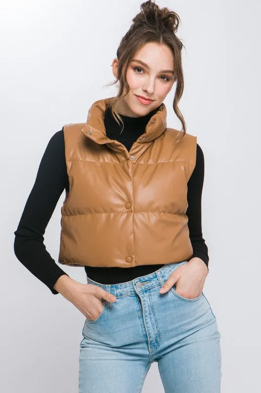 Vegan Leather Puffer Vest