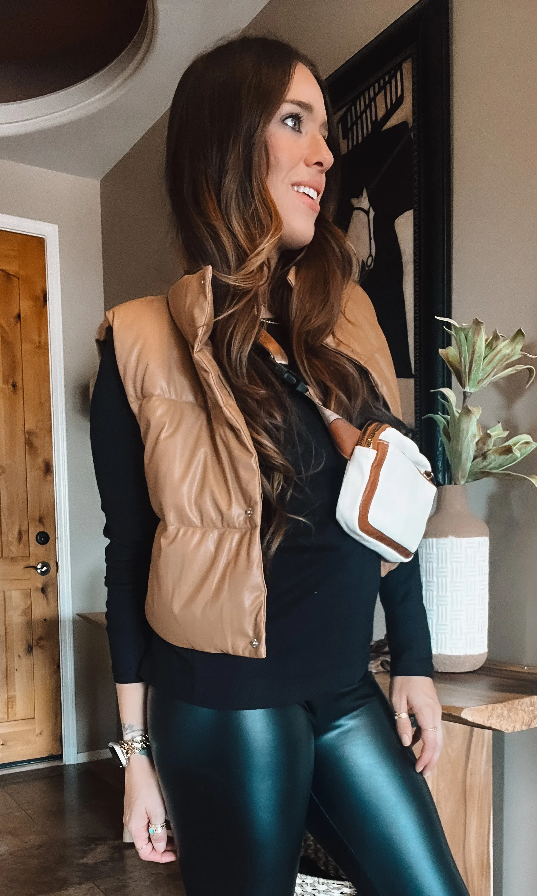 Vegan Leather Puffer Vest
