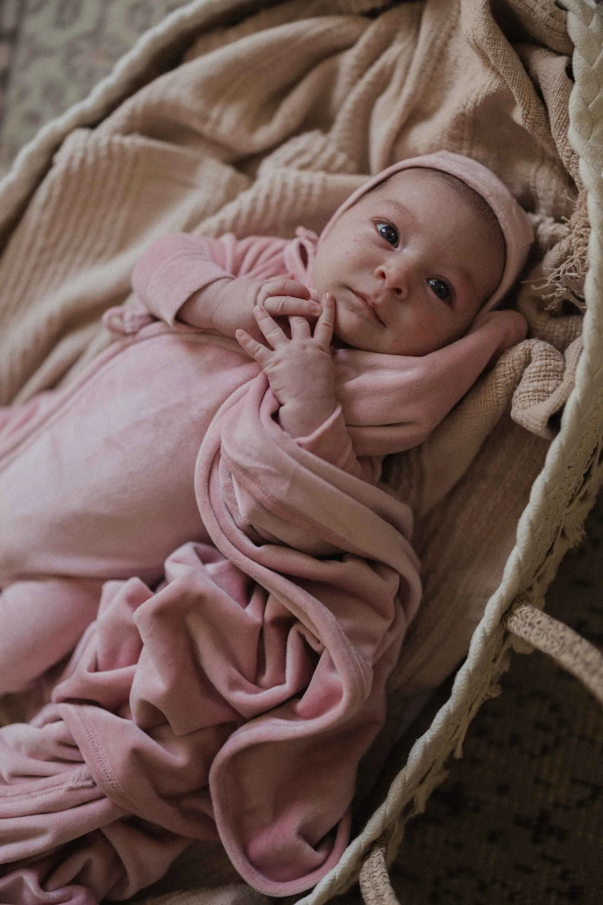 Velour Crossover Stretchy & Bonnet- Pink