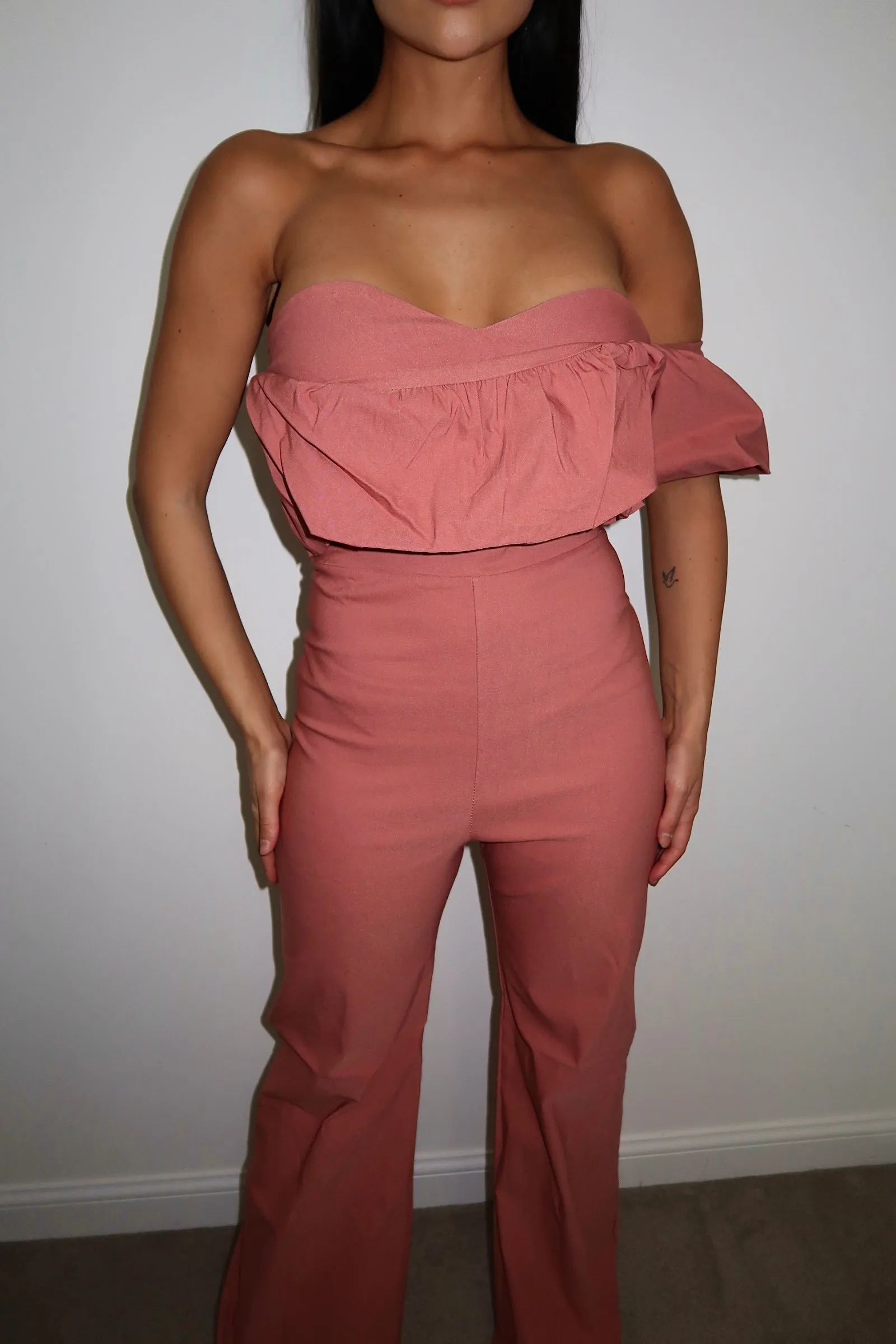 Vesper Bimbola Rose Pink Frill Jumpsuit