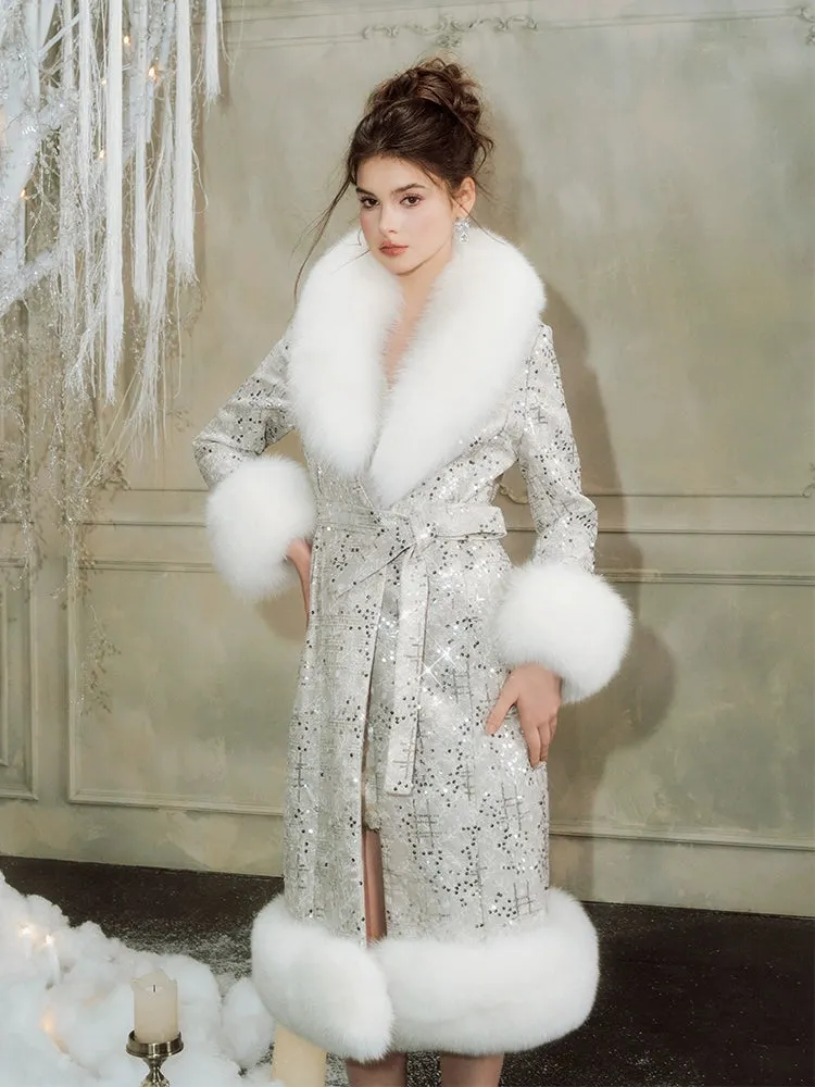 Wardrobes By Chen Sliver Tie Long Sleeve Long Fur Autumn Coat-Evanna