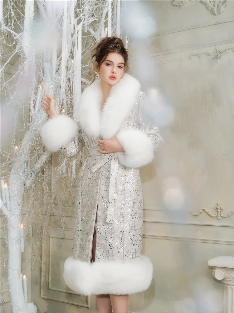 Wardrobes By Chen Sliver Tie Long Sleeve Long Fur Autumn Coat-Evanna