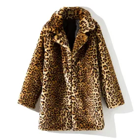 Women Leopard Coat Trench Fluffy Jacket