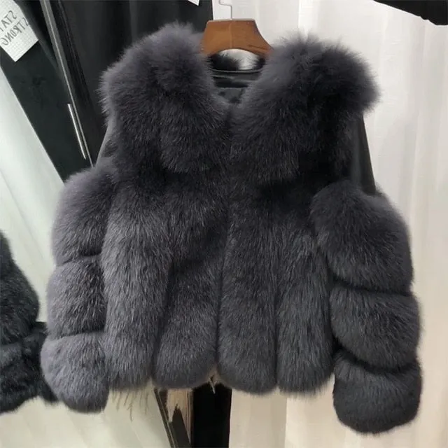 Women's Authentic Fur & Genuine Leather Coat