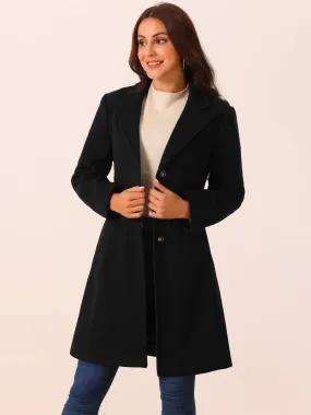 Women's Single Breasted Peacoat Fashion Winter Notched Lepal Button Down Outerwear Overcoat