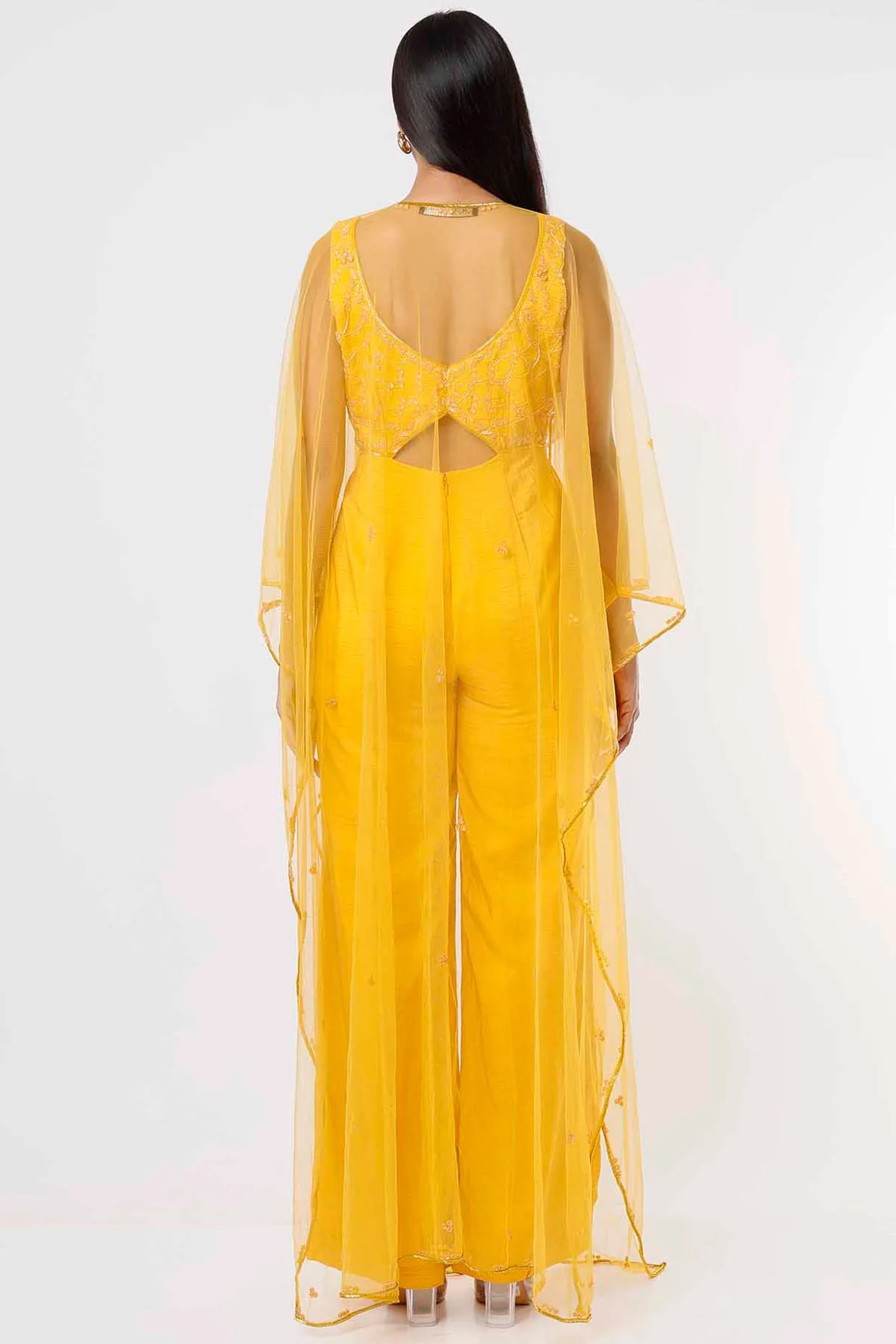 Yellow Embroidered Silk Jumpsuit